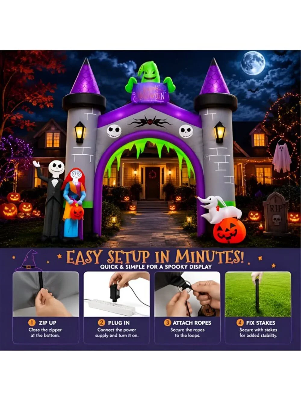 Inflatable Archway Halloween Outdoor Decoration –12FT Blow Up Arch with LED